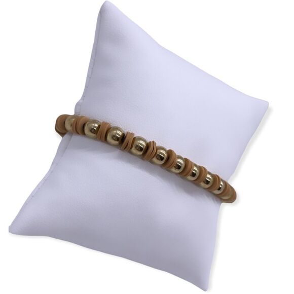 NWT Wool + Pepper Co. Tan & Gold Beaded Bracelet - Picture 5 of 5